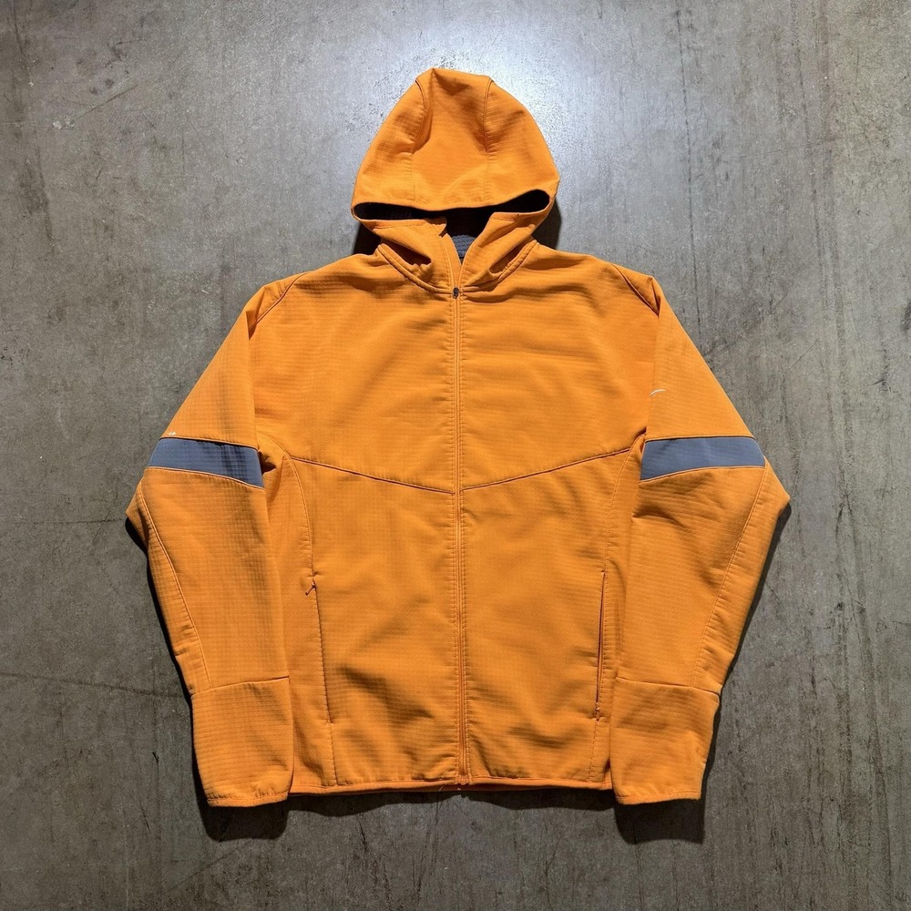 Nike Sphere Thermal Jacket Mens Medium Orange Hooded Zip Running Windbreaker